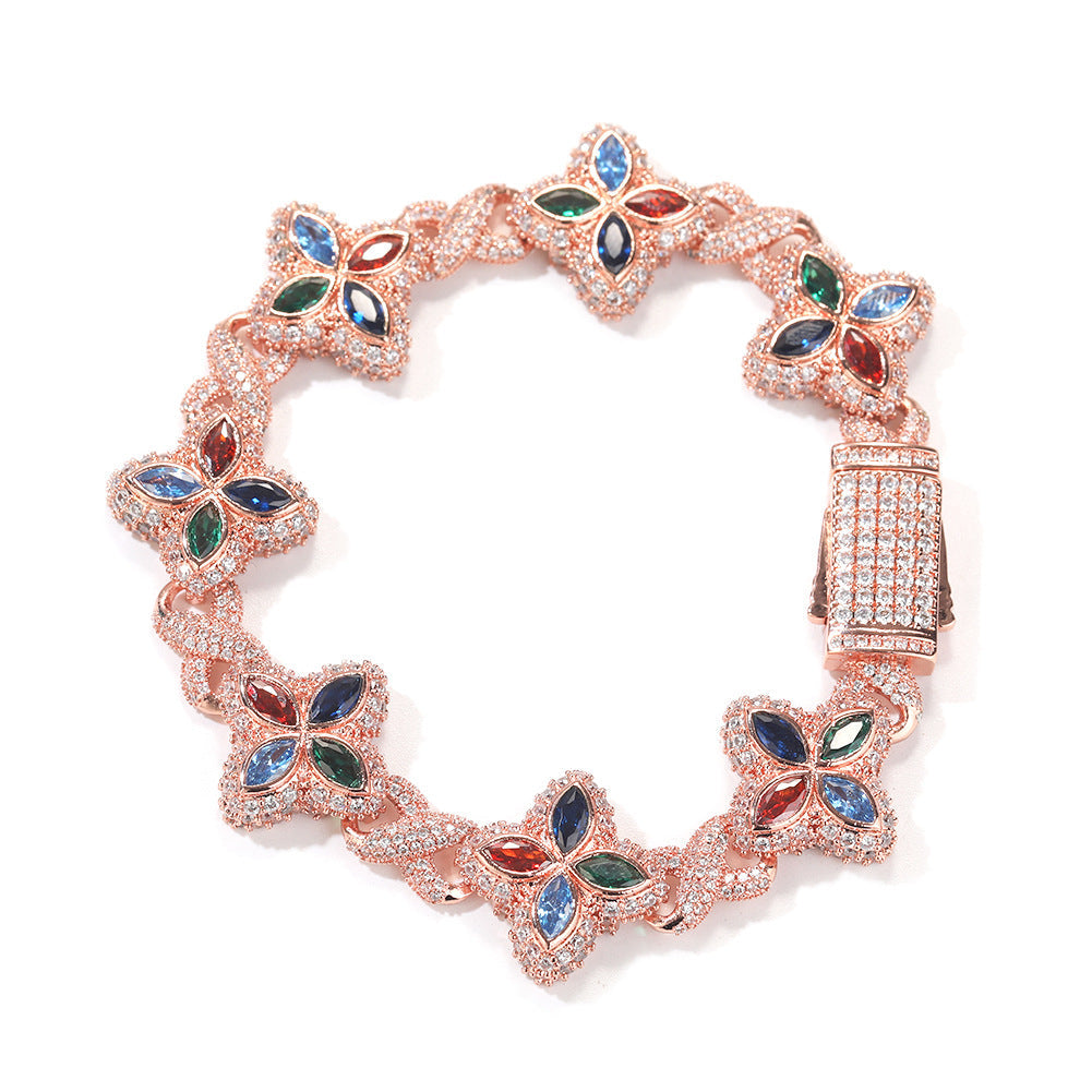 Hip-hop zircon colored infinite four-leaf clover bracelet by nowadaysfashion