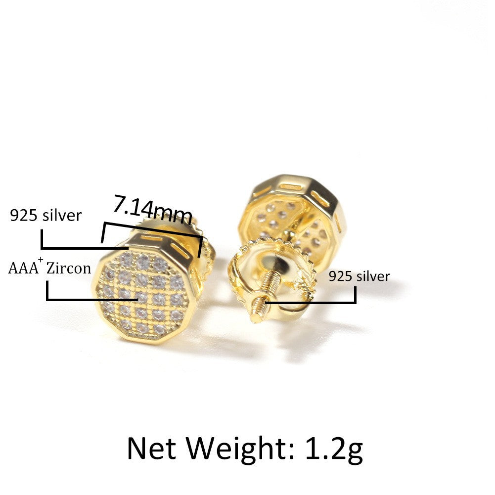 Hip Hop diamond-encrusted 925 silver stud earrings by nowadaysfashion