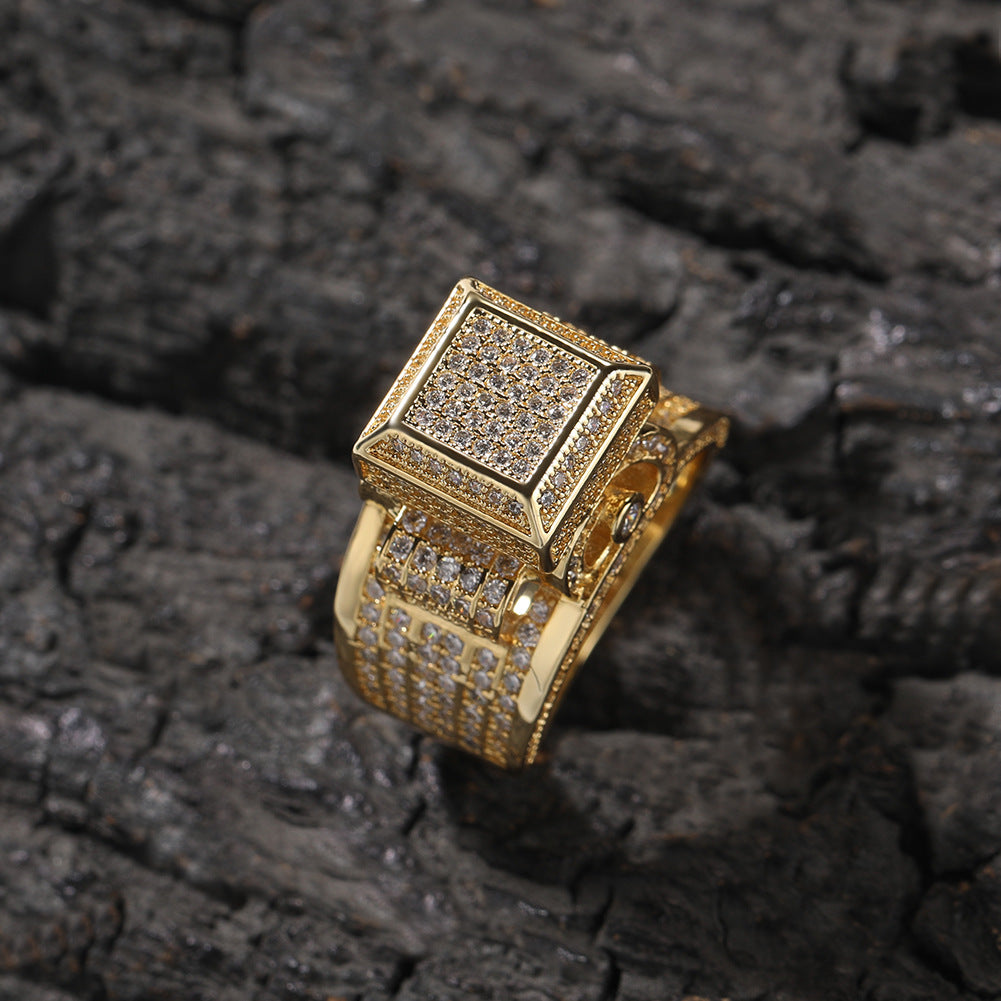 Hip-hop square diamond-encrusted couple ring by nowadaysfashion