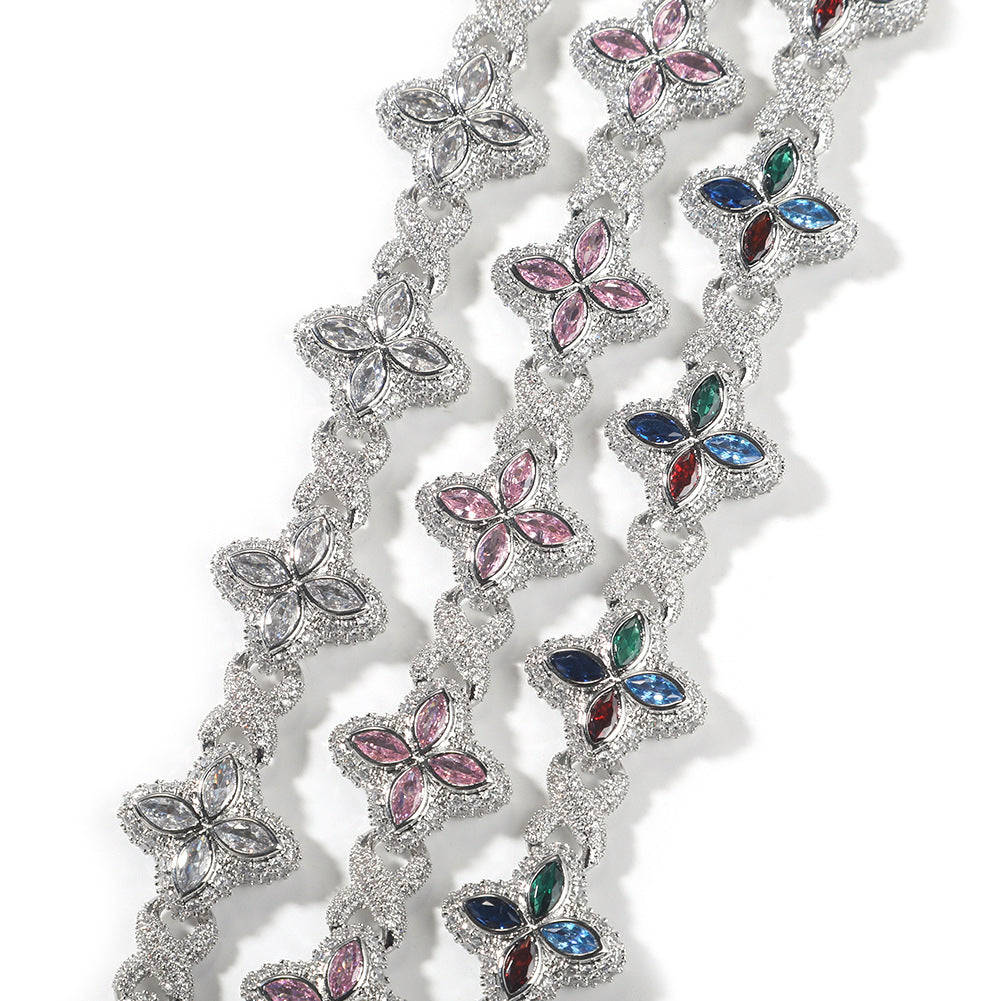 Hip-hop zircon colored infinite four-leaf clover bracelet by nowadaysfashion