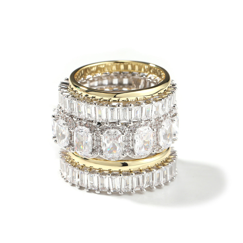 Cool and handsome men's hip-hop diamond-encrusted five-piece ring set by nowadaysfashion