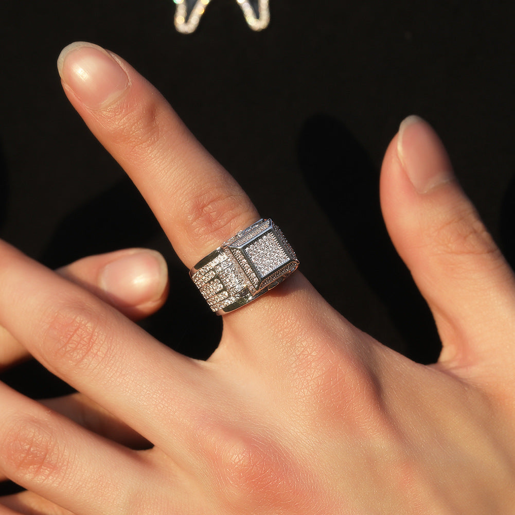 Hip-hop square diamond-encrusted couple ring by nowadaysfashion