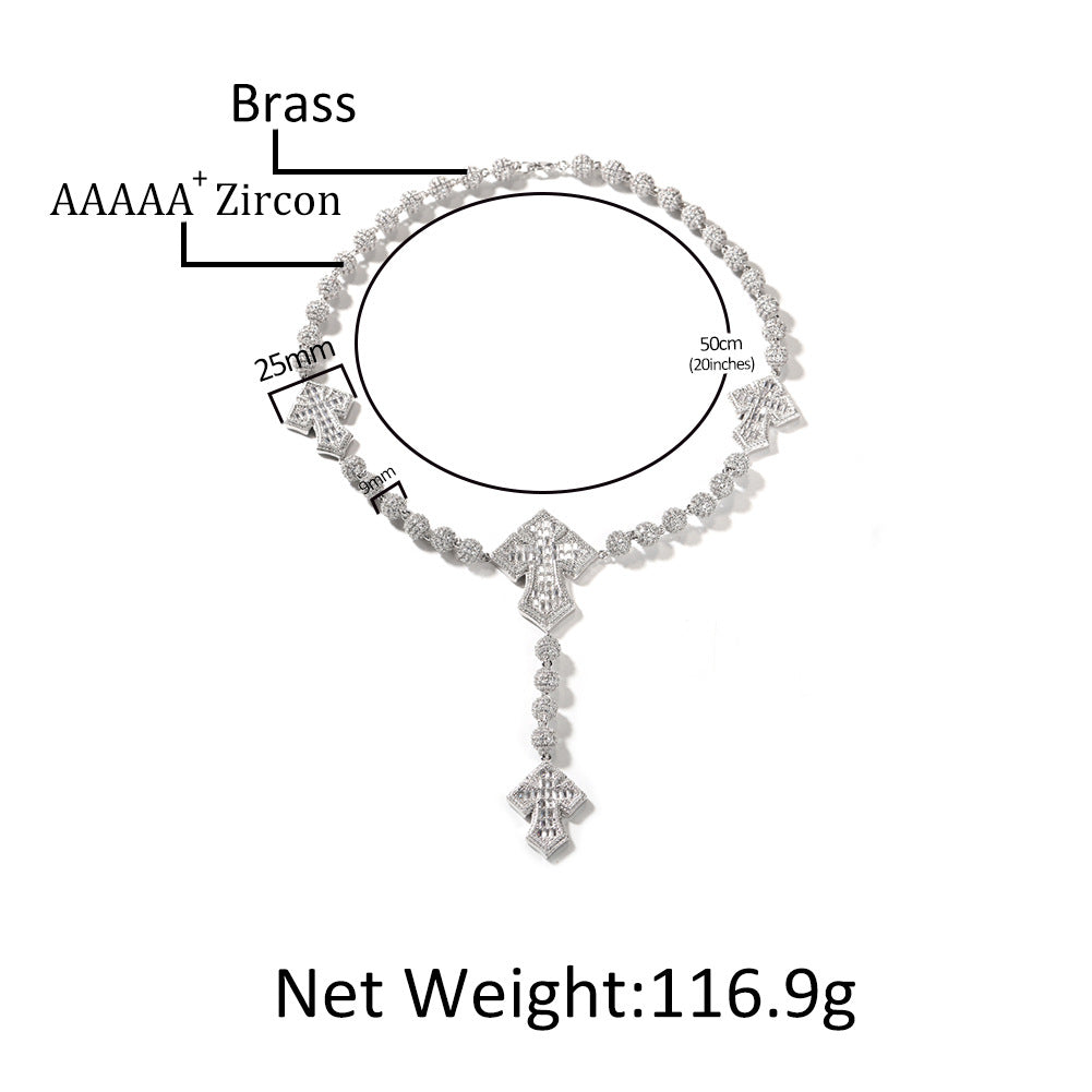 Hip Hop Beaded Zirconia Cross Necklace by nowadaysfashion