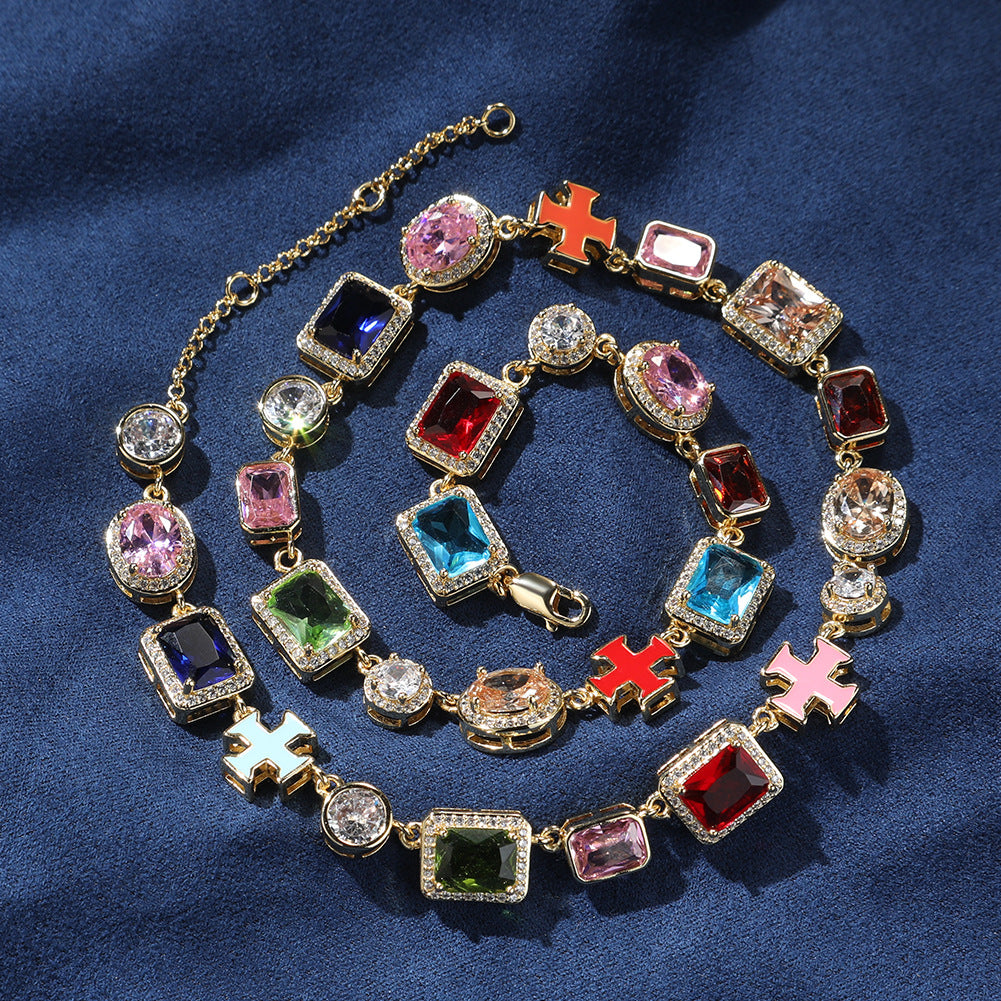Exquisite diamond-encrusted colored gemstone bracelet and necklace by nowadaysfashion