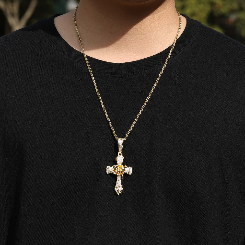 Hip-hop rose cross necklace with 5A zircon inlay by nowadaysfashion
