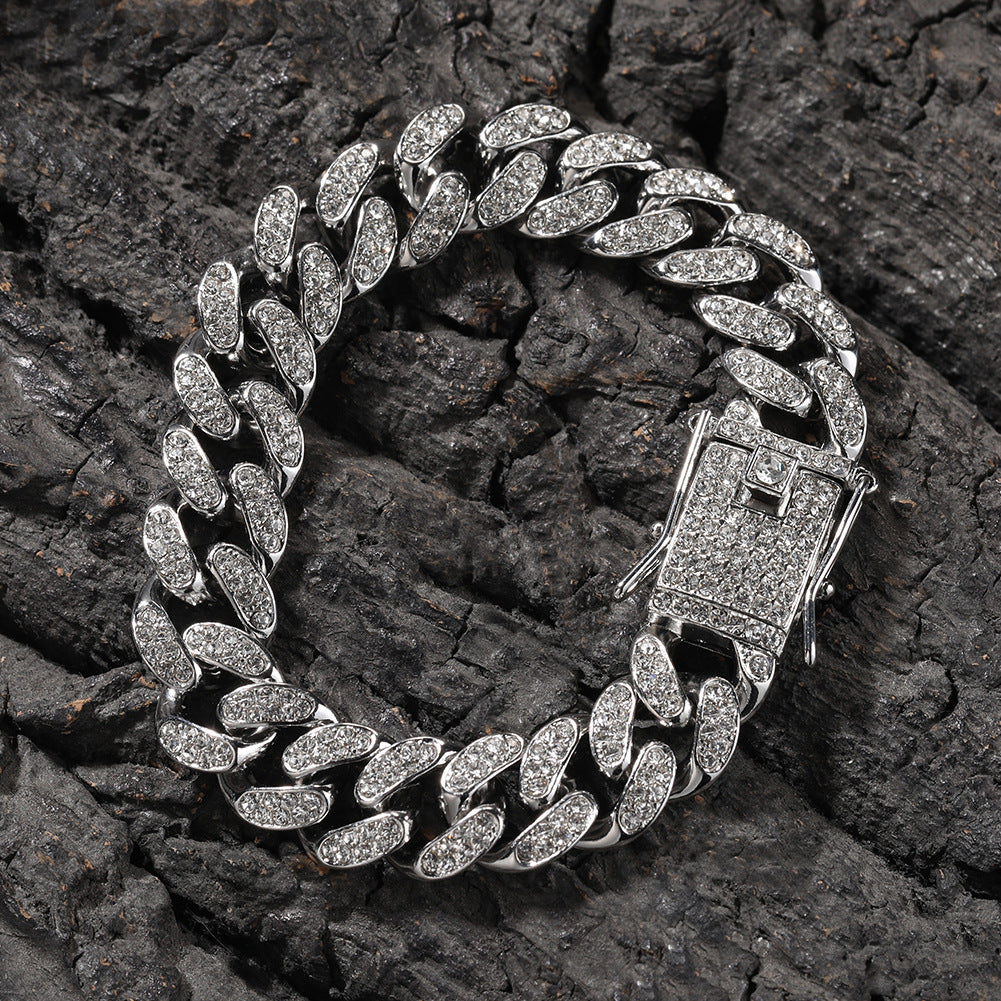 Hip-Hop 12mm Diamond-Encrusted Cuban Chain Bracelet by nowadaysfashion