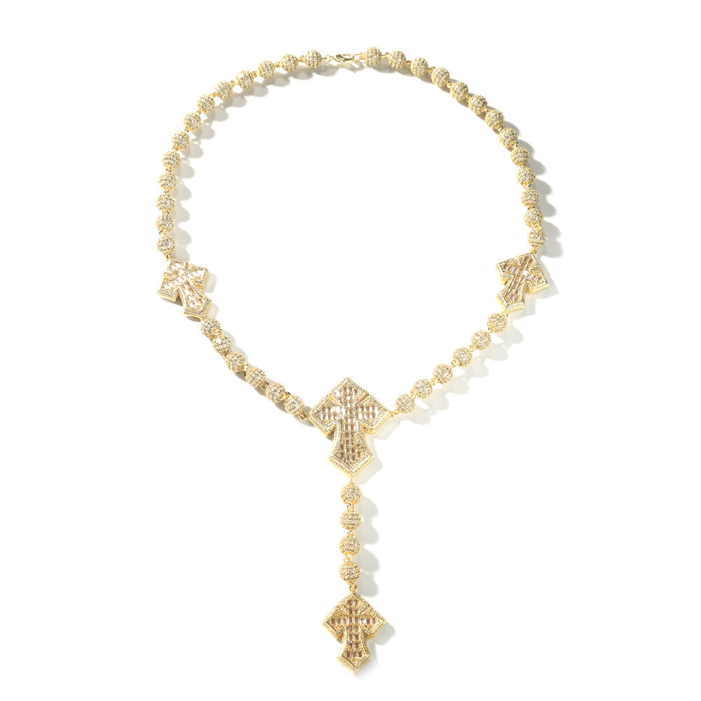 Hip Hop Beaded Zirconia Cross Necklace by nowadaysfashion