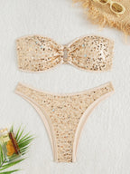 Split Sequ Solid Color Sexy Tube Top Banded Bikini by Bella Mia