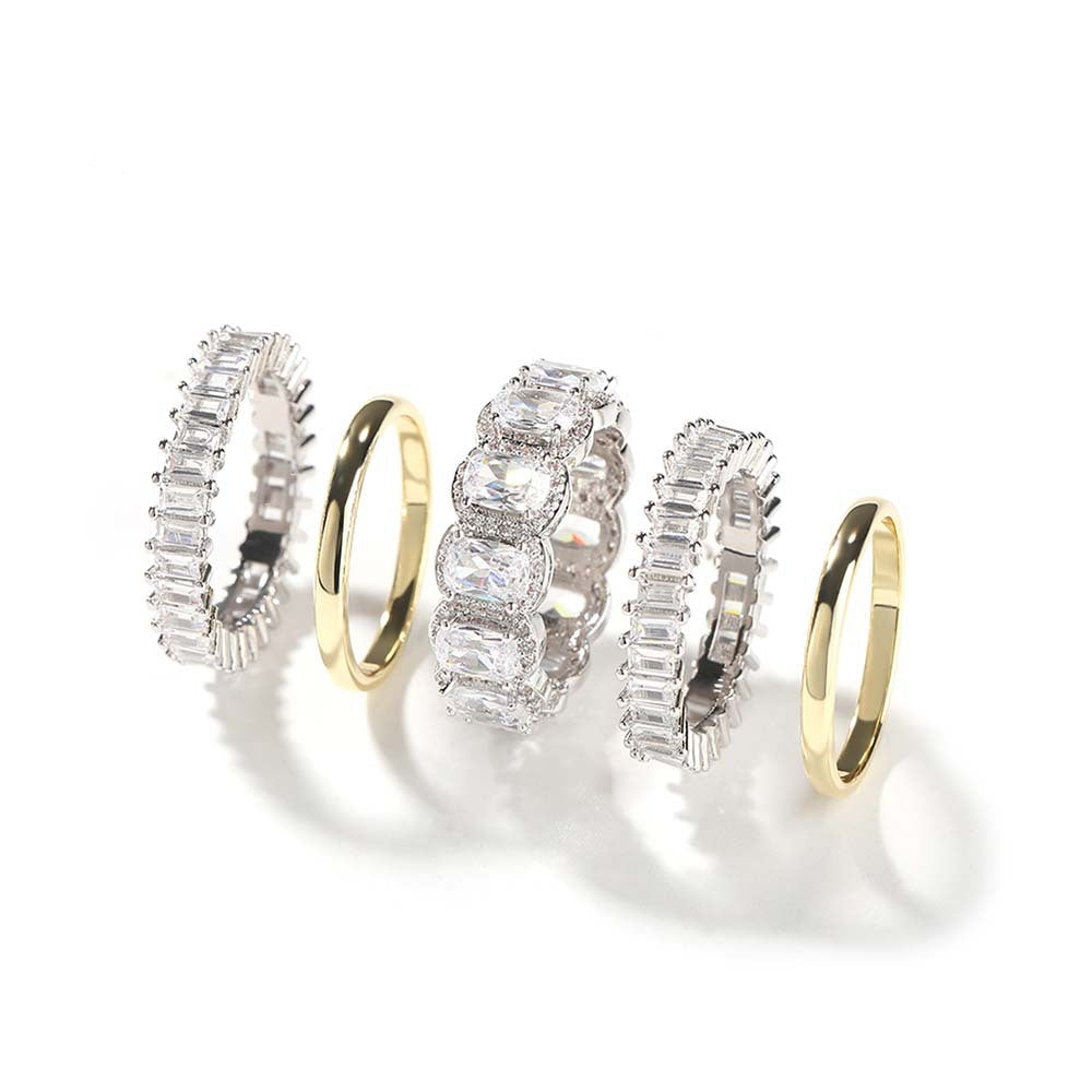 Cool and handsome men's hip-hop diamond-encrusted five-piece ring set by nowadaysfashion