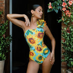 Women Swimsuit Sunflower Printed One Piece Swimsuit Set by Bella Mia