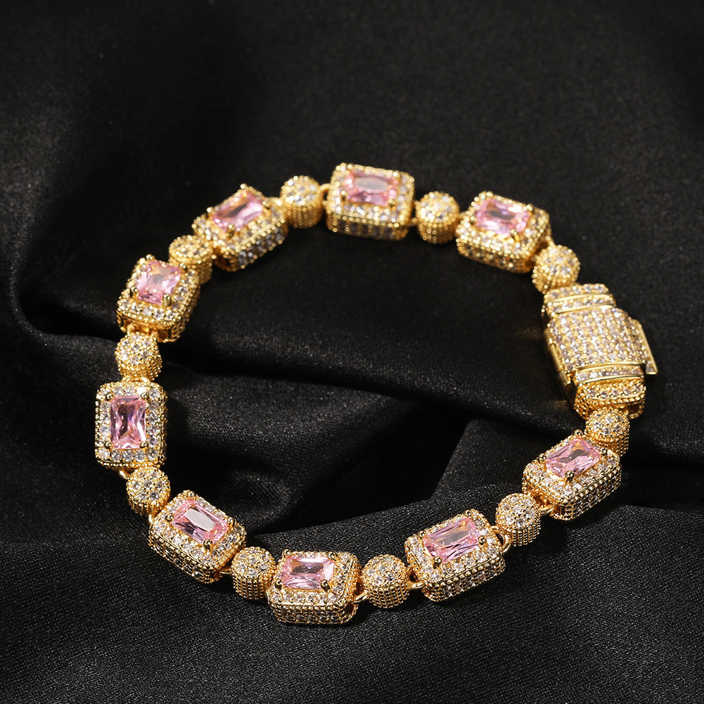 Copper inlaid pink zircon hip-hop bracelet by nowadaysfashion