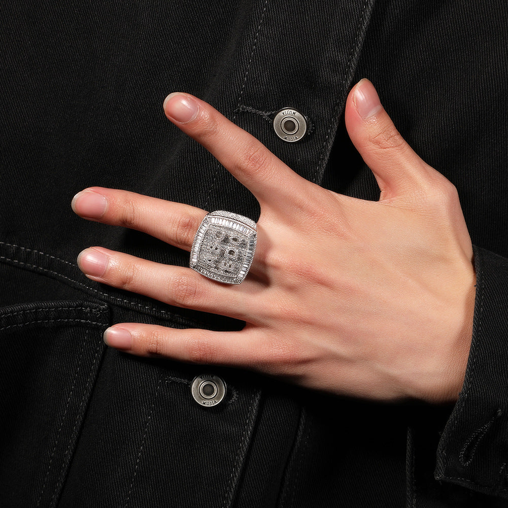 Hip-hop diamond-encrusted zircon DIY letter square ring by nowadaysfashion