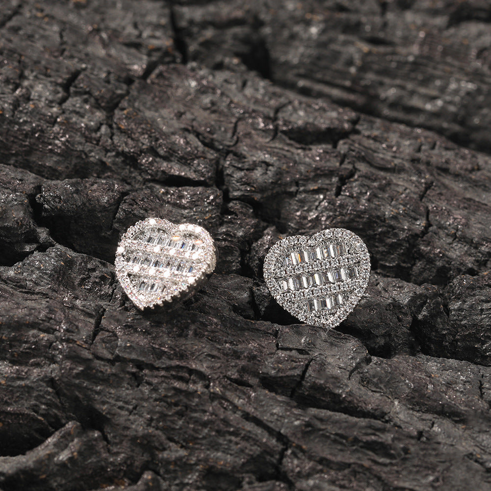 Hip-hop inlaid zircon heart-shaped earrings by nowadaysfashion