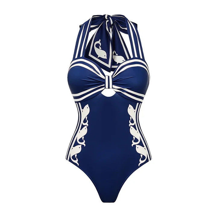 Swimsuit Navy Halter One Piece Swimsuit Set Women by Bella Mia