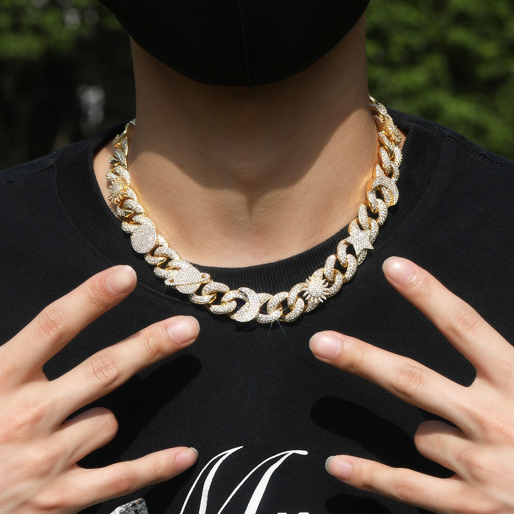 Hip-hop zircon-encrusted sun, star and eye necklace by nowadaysfashion