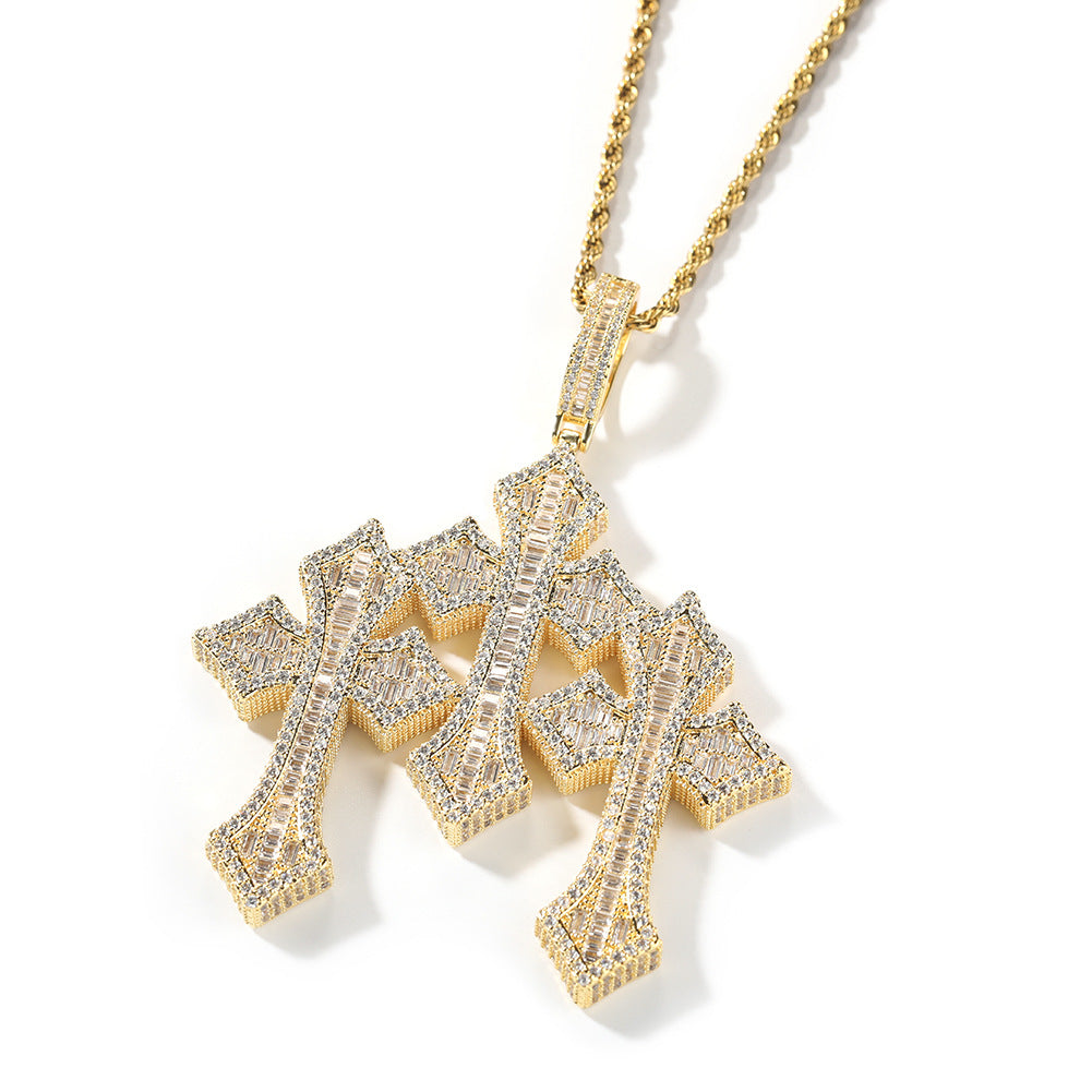 Retro Cross Square Zircon Inlay Necklace by nowadaysfashion