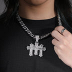 Hip-hop diamond-encrusted zircon three-cross Cuban necklace by nowadaysfashion