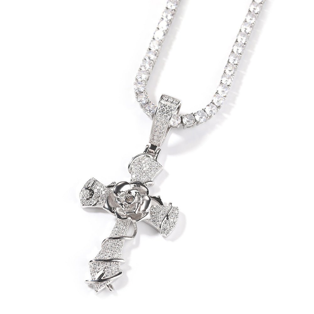Hip-hop rose cross necklace with 5A zircon inlay by nowadaysfashion