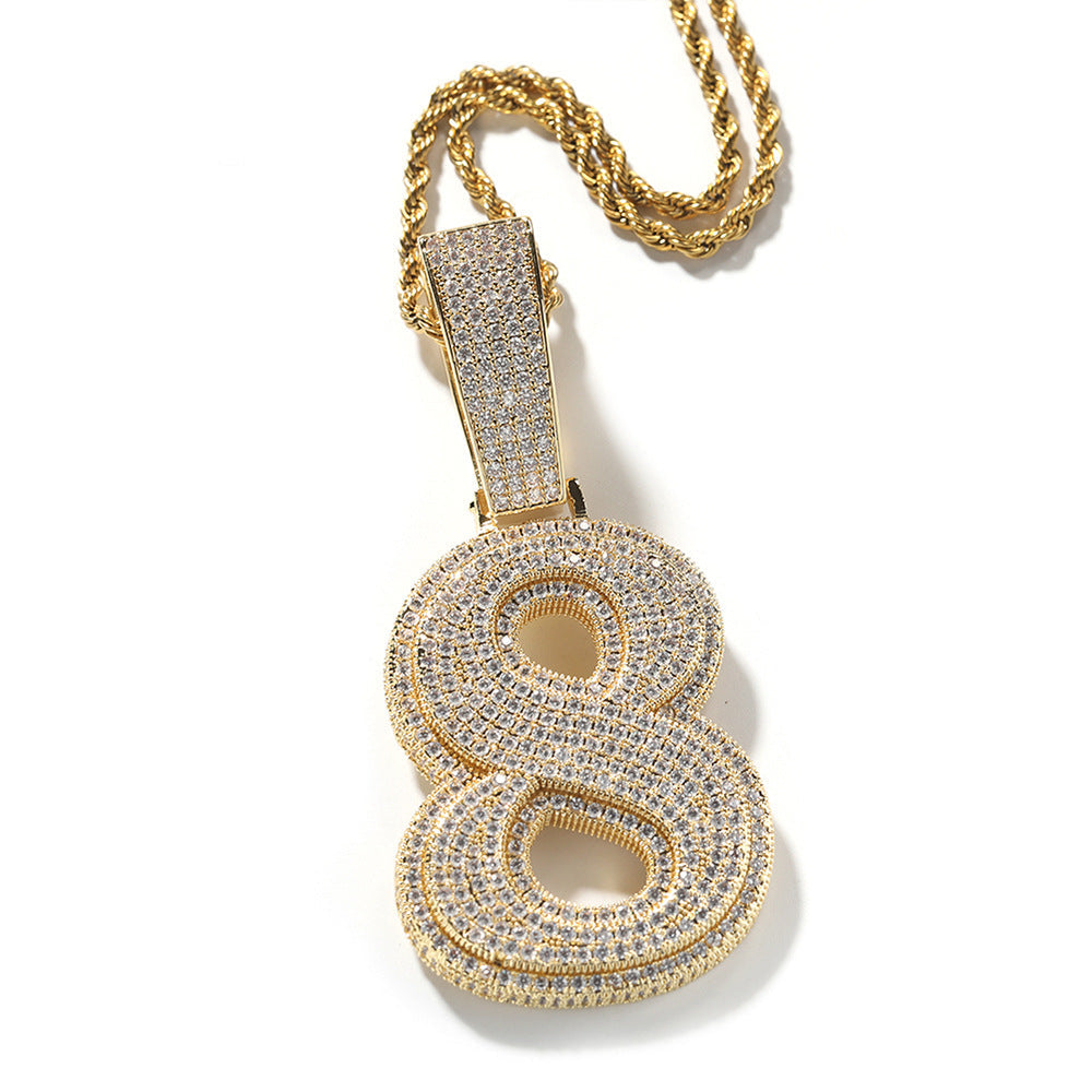 Hip-hop diamond-encrusted number pendant by nowadaysfashion