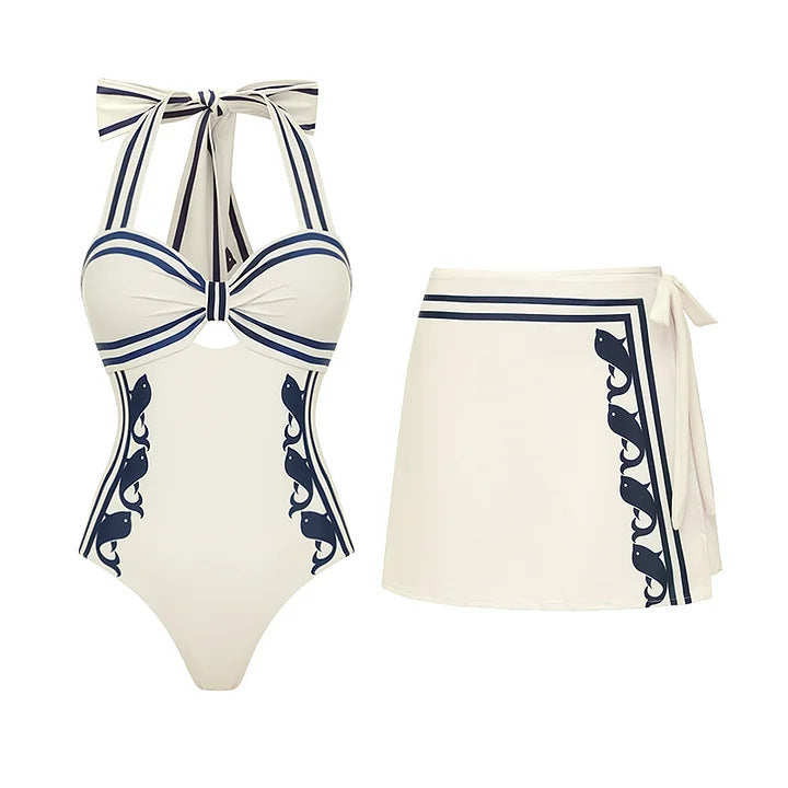 Swimsuit Navy Halter One Piece Swimsuit Set Women by Bella Mia