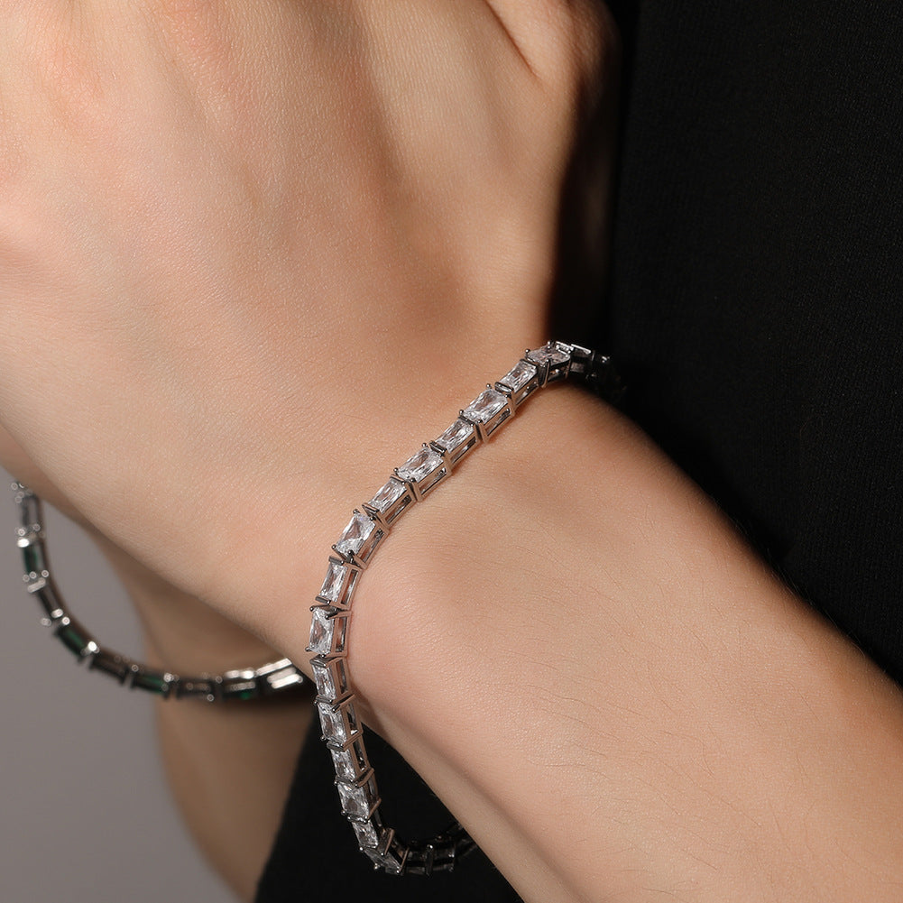 Hip-hop zircon-encrusted emerald color-matching tennis chain by nowadaysfashion
