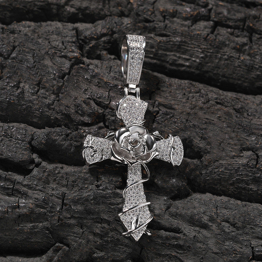 Hip-hop rose cross necklace with 5A zircon inlay by nowadaysfashion