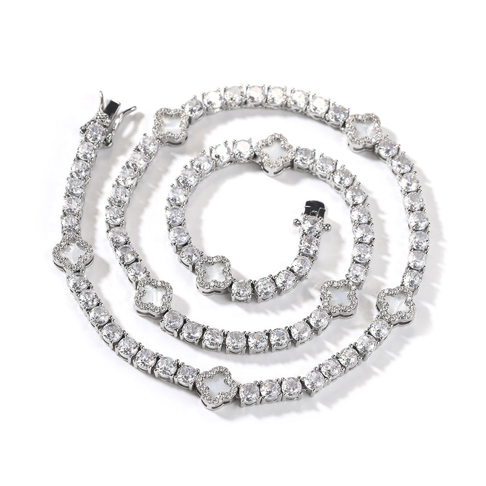 Hip-hop four-leaf clover diamond tennis chain necklace bracelet by nowadaysfashion