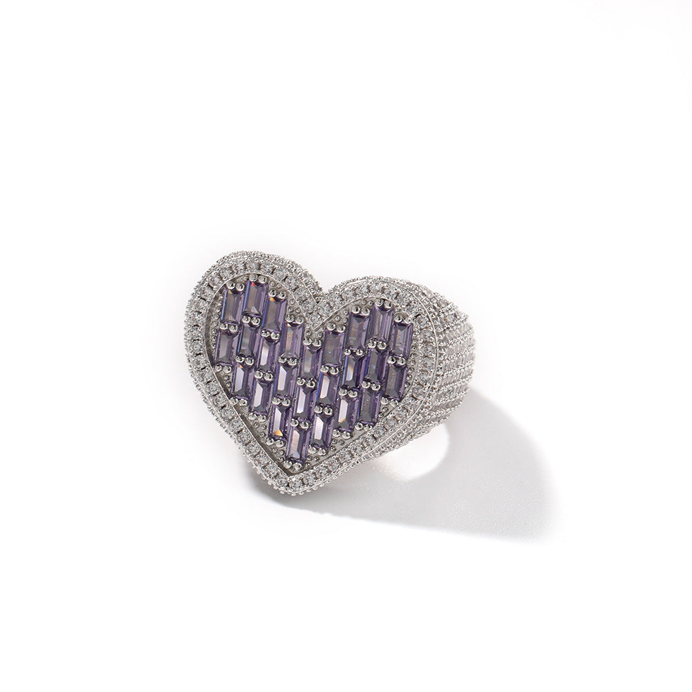 Hip-hop T-square heart-shaped zircon ring by nowadaysfashion