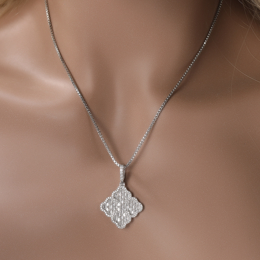 Full-diamond zircon four-leaf clover necklace by nowadaysfashion