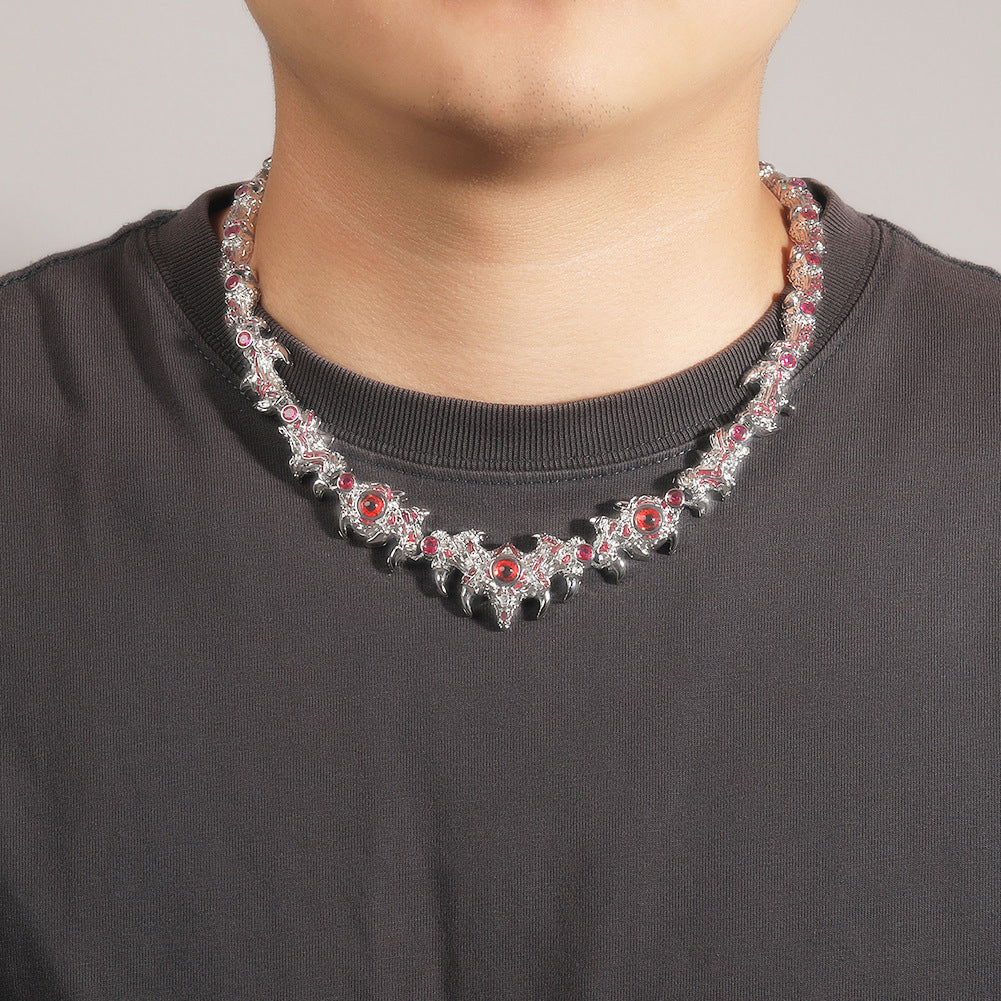 Hip-hop exaggerated spiky parasitic red-eyed thorn diamond-encrusted necklace by nowadaysfashion