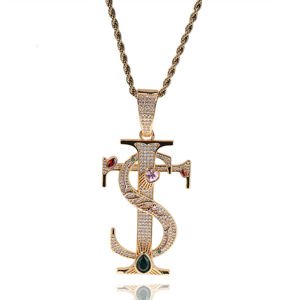 Hip-hop colored zircon TS cross necklace by nowadaysfashion