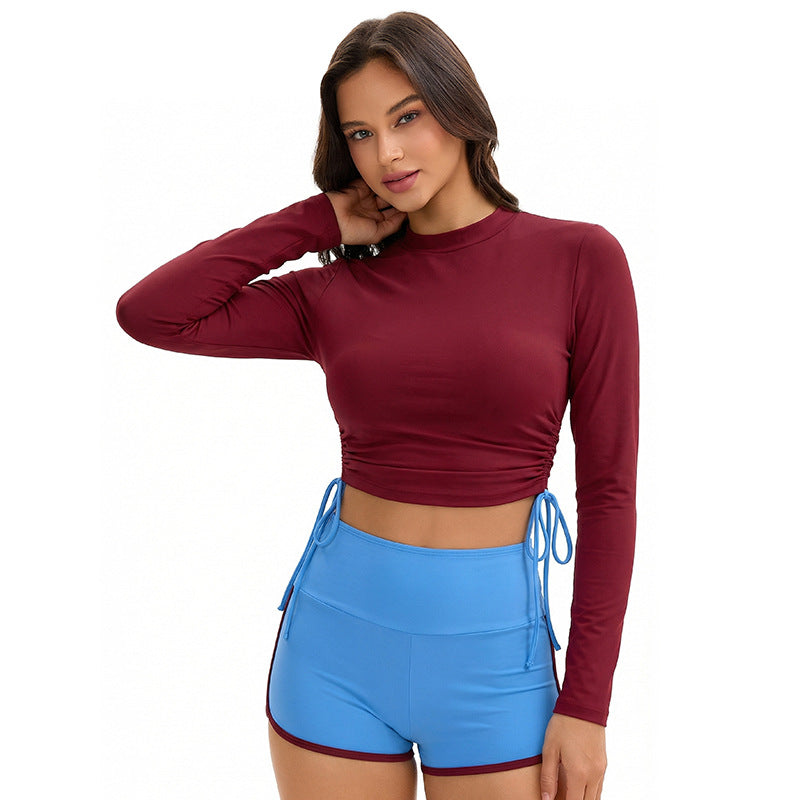 Swimsuit Women Split Long Sleeve Sunscreen Solid Color Conservative Two Piece Set Swimsuit by Bella Mia