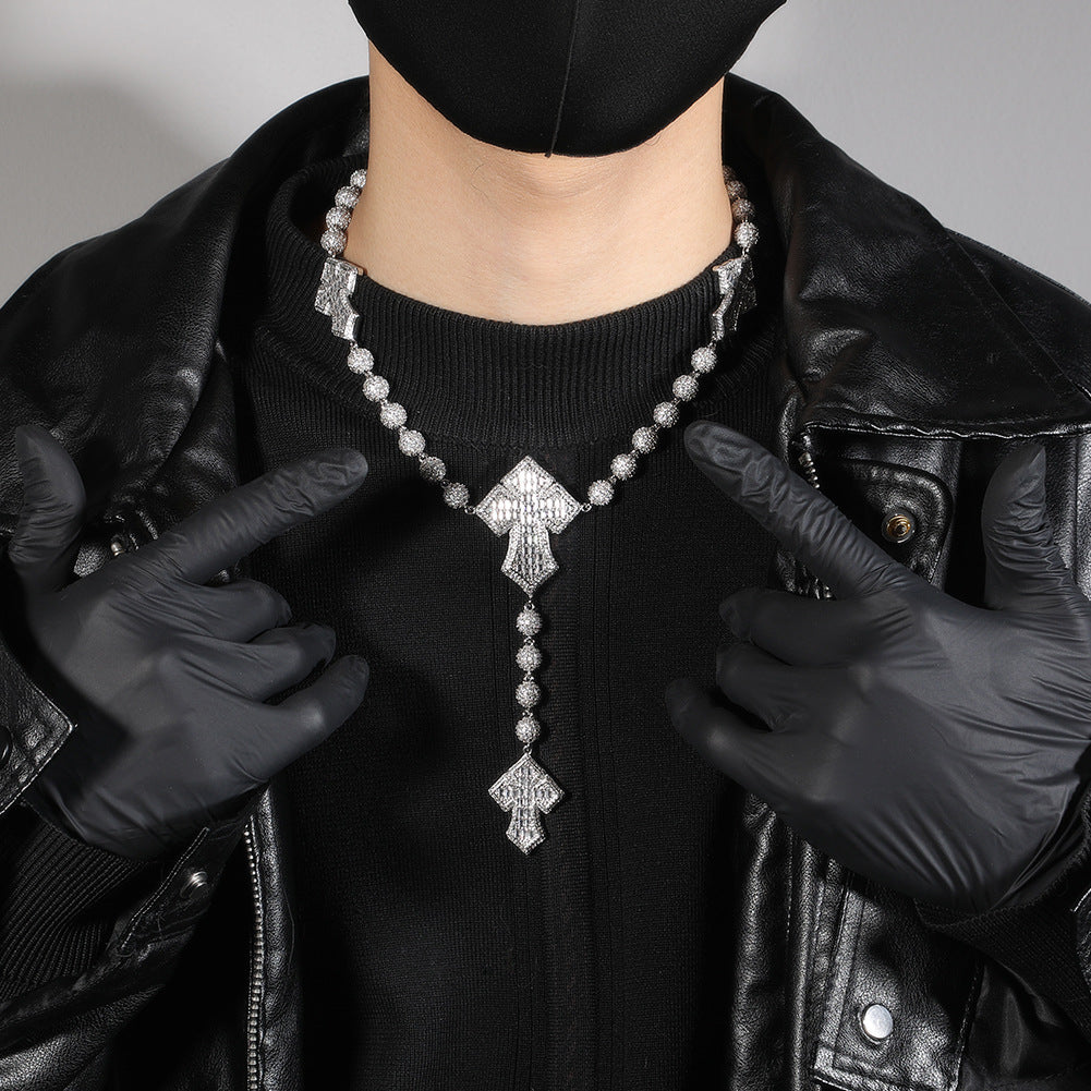 Hip Hop Beaded Zirconia Cross Necklace by nowadaysfashion
