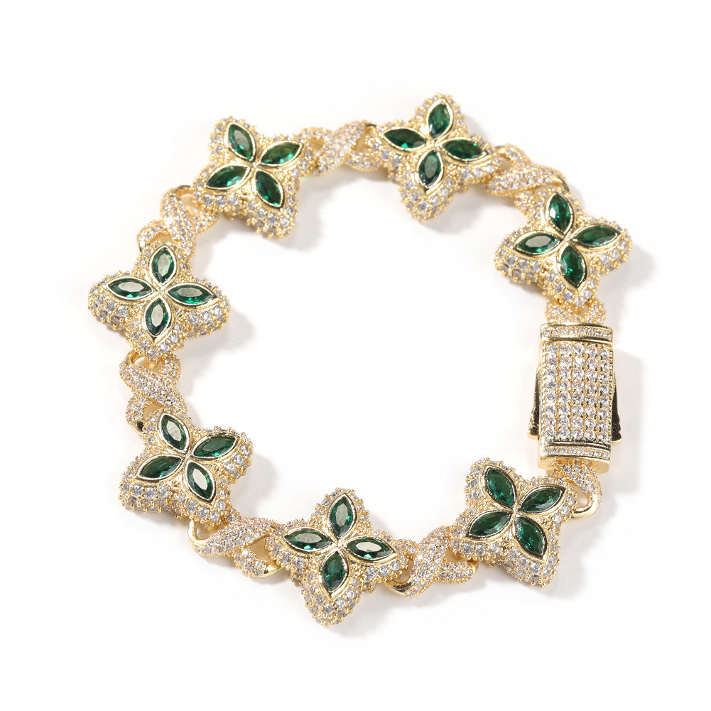 Hip-hop zircon colored infinite four-leaf clover bracelet by nowadaysfashion