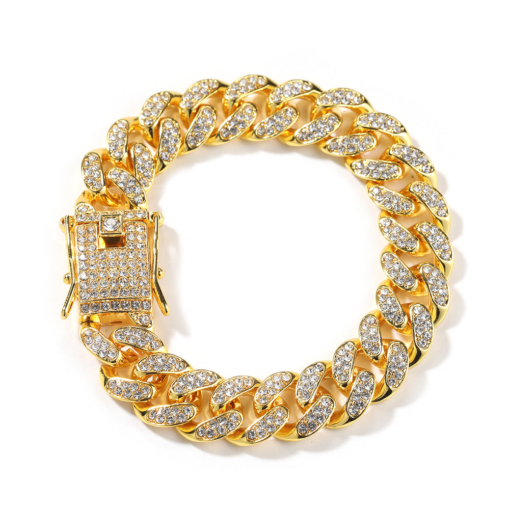 Hip-Hop 12mm Diamond-Encrusted Cuban Chain Bracelet by nowadaysfashion