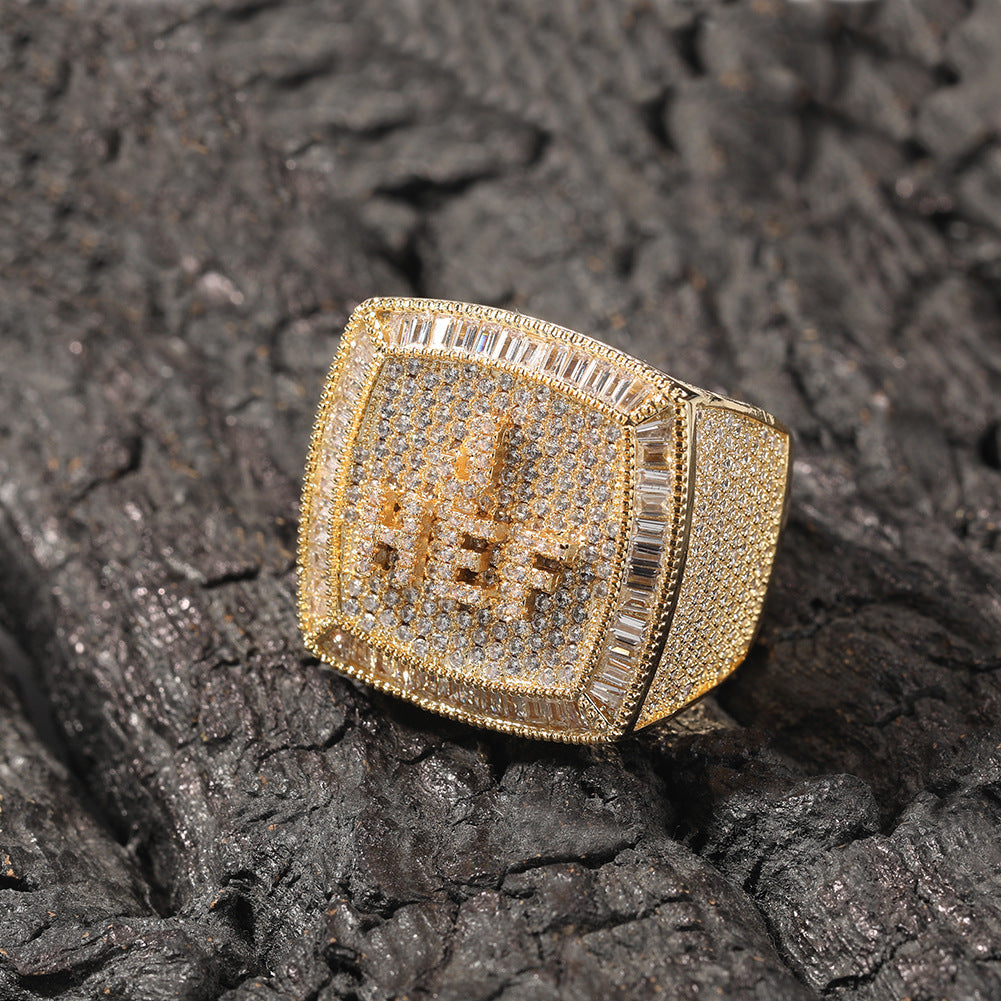 Hip-hop diamond-encrusted zircon DIY letter square ring by nowadaysfashion