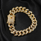 Hip-Hop 12mm Diamond-Encrusted Cuban Chain Bracelet by nowadaysfashion