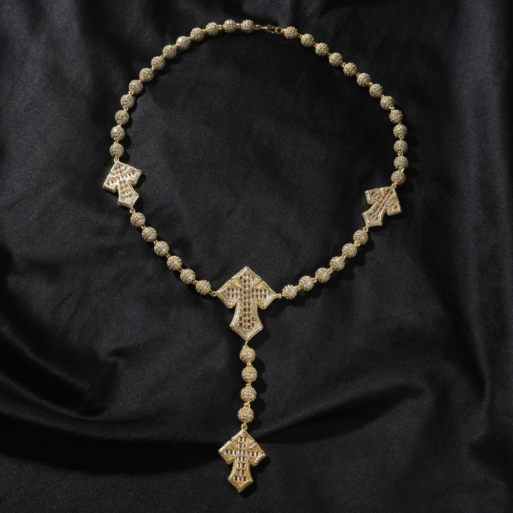 Hip Hop Beaded Zirconia Cross Necklace by nowadaysfashion