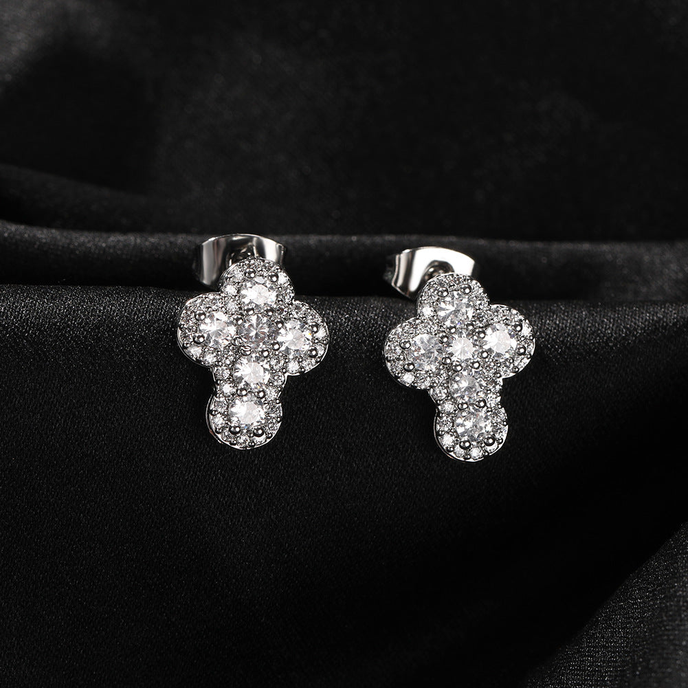 Hip-hop fashion diamond-encrusted cross stud earrings by nowadaysfashion