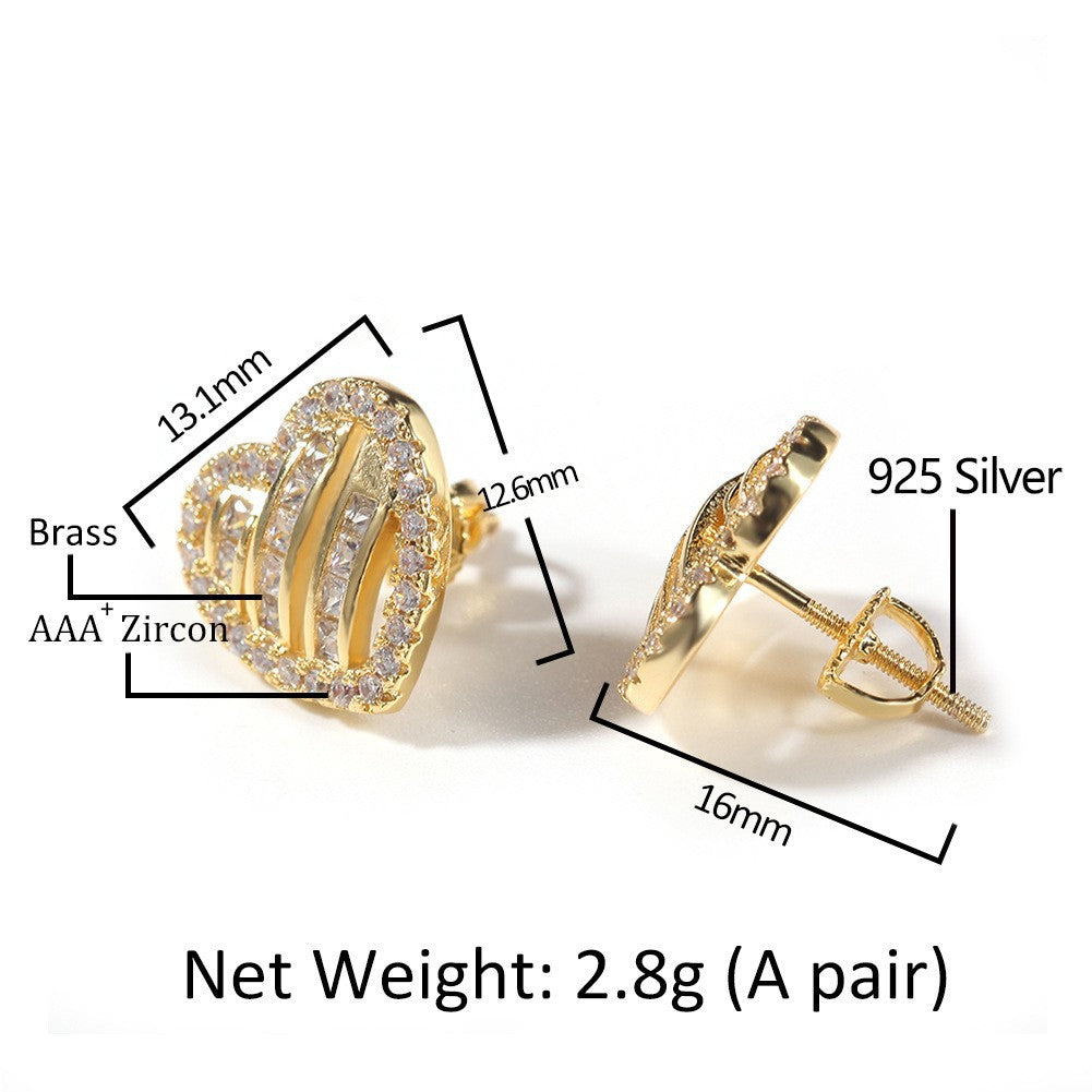 Hip Hop diamond-encrusted 925 silver stud earrings by nowadaysfashion