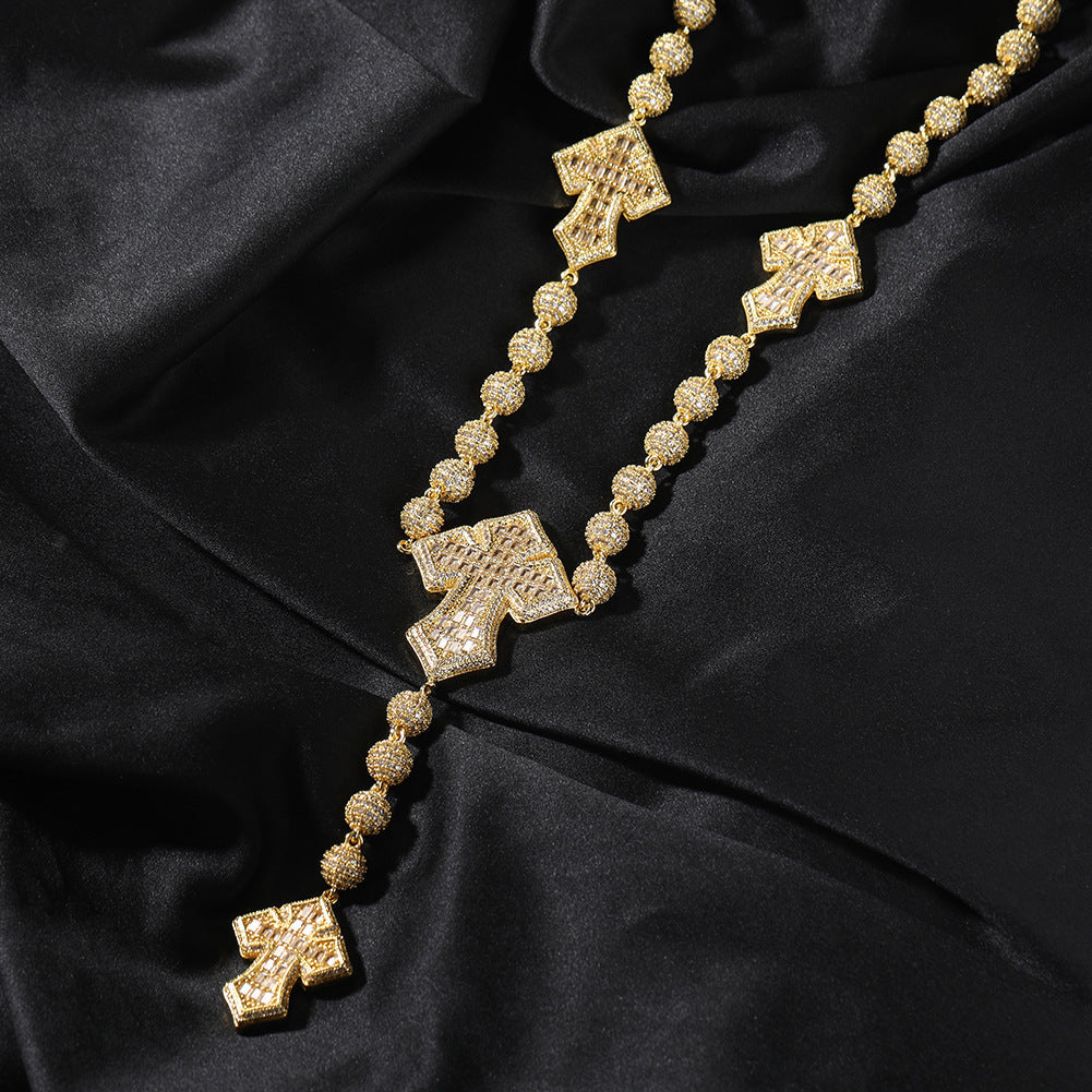 Hip Hop Beaded Zirconia Cross Necklace by nowadaysfashion