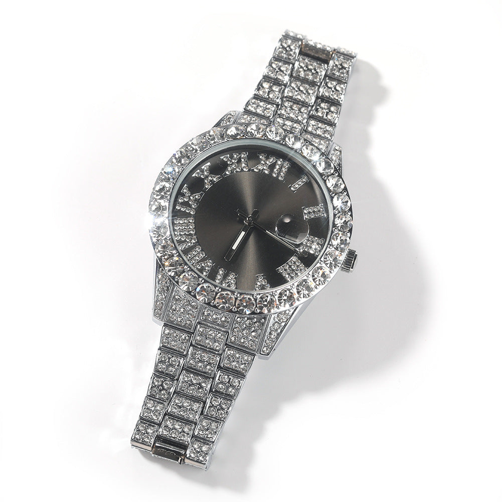 Hip-hop watch with Roman numerals and diamonds, large dial by nowadaysfashion