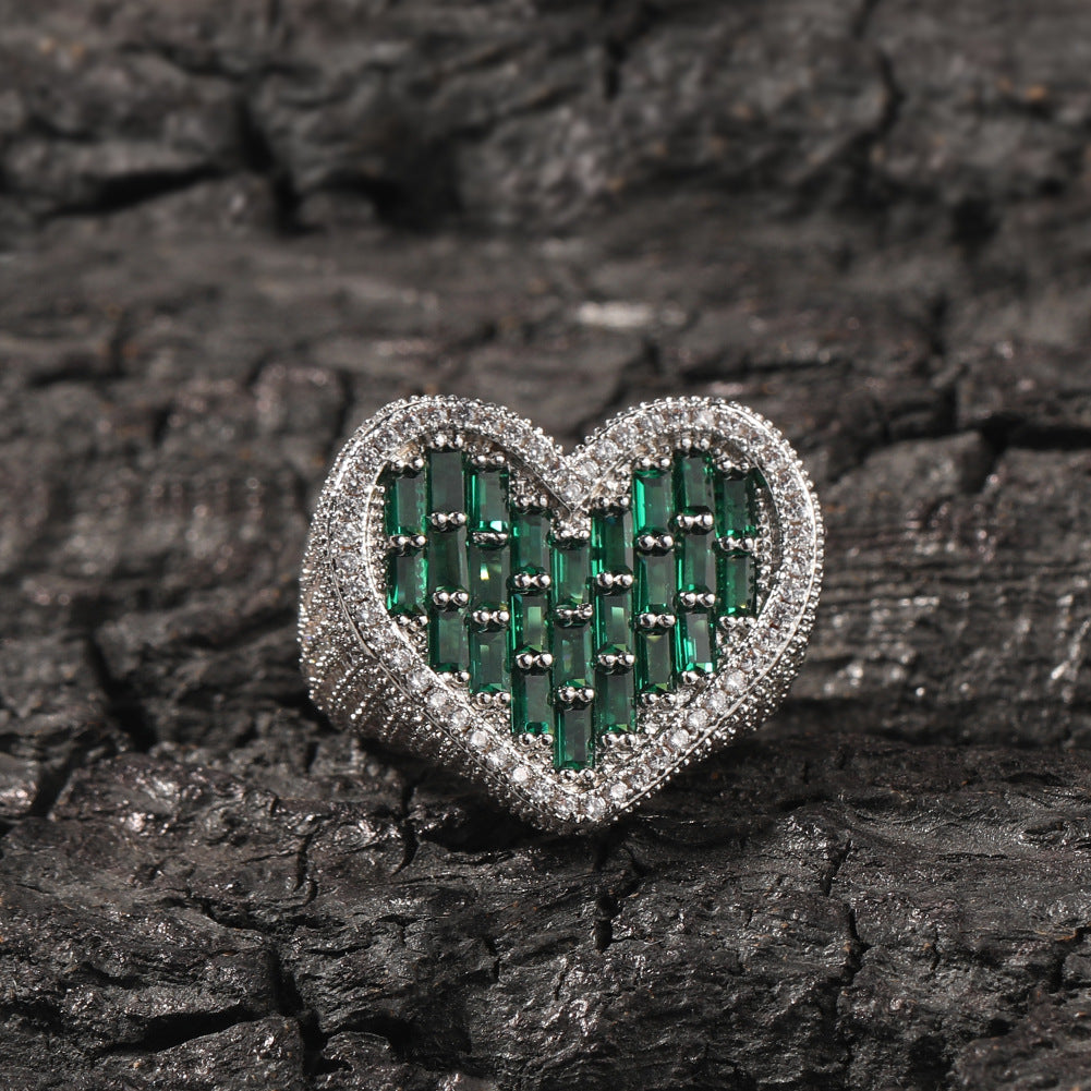 Hip-hop T-square heart-shaped zircon ring by nowadaysfashion