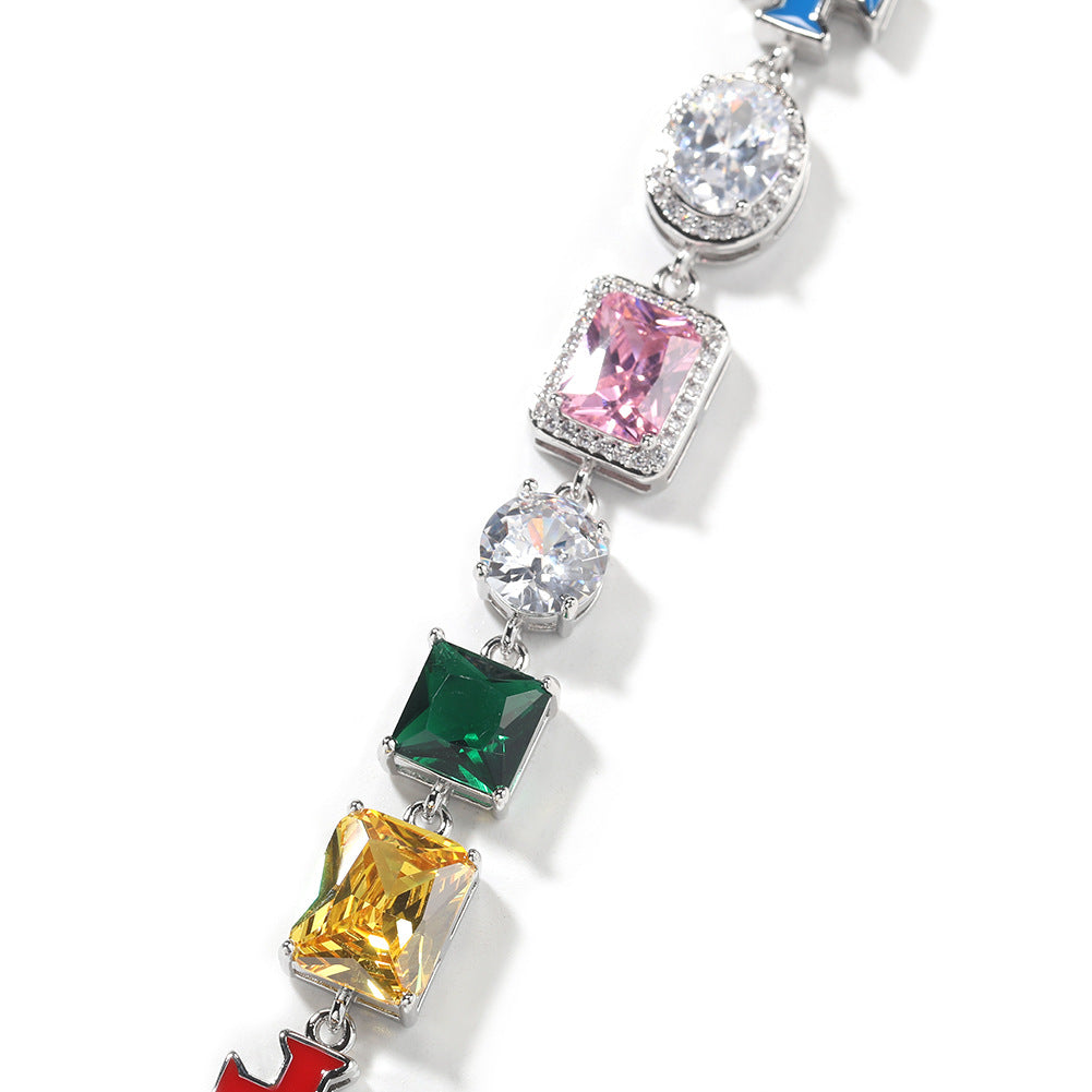 Hip-hop necklace with colorful zircon inlays and a square cross by nowadaysfashion