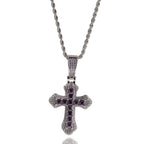 Hip-hop copper-inlaid purple zircon cross necklace by nowadaysfashion