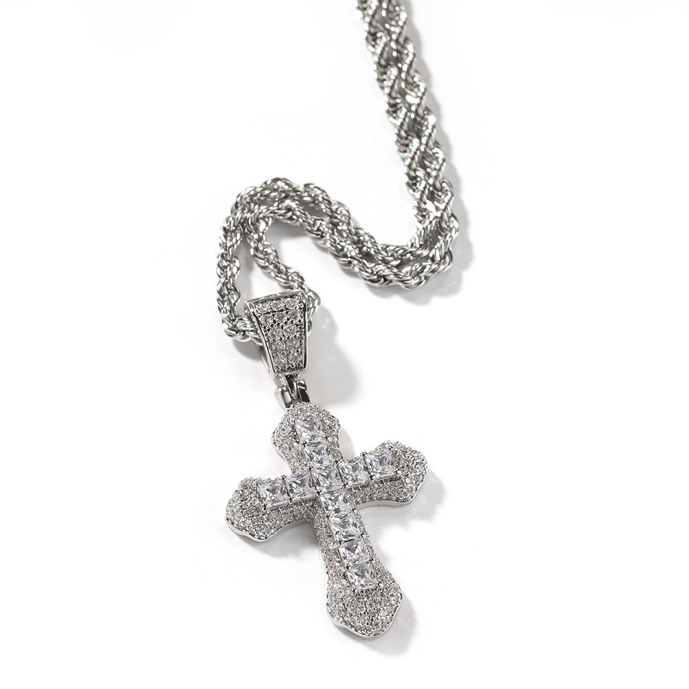 Blue Zircon Cross Hip-hop Necklace by nowadaysfashion