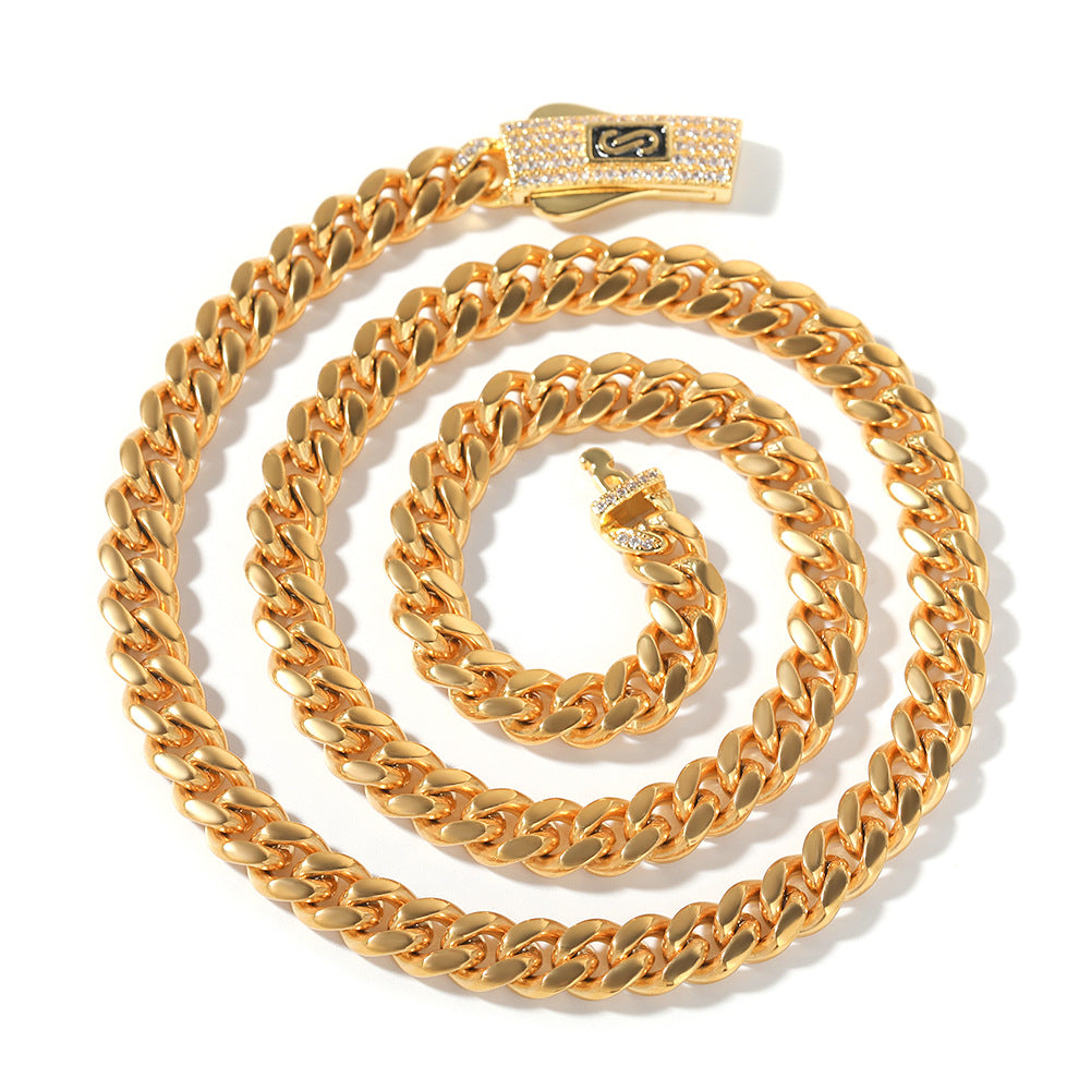 Hip-hop diamond-encrusted clasp smooth Cuban chain by nowadaysfashion
