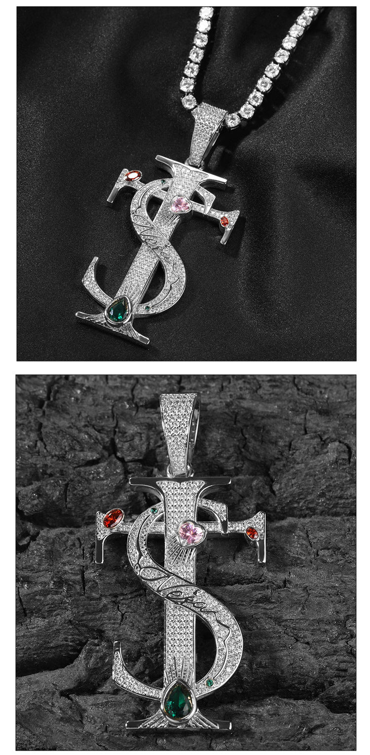 Hip-hop colored zircon TS cross necklace by nowadaysfashion