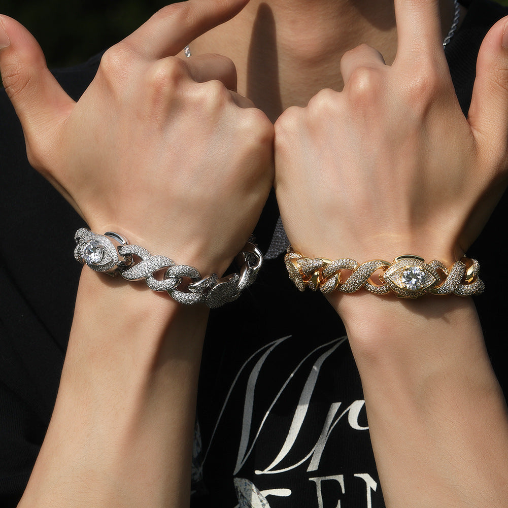 Hip-hop zircon-encrusted sun, star and eye necklace by nowadaysfashion