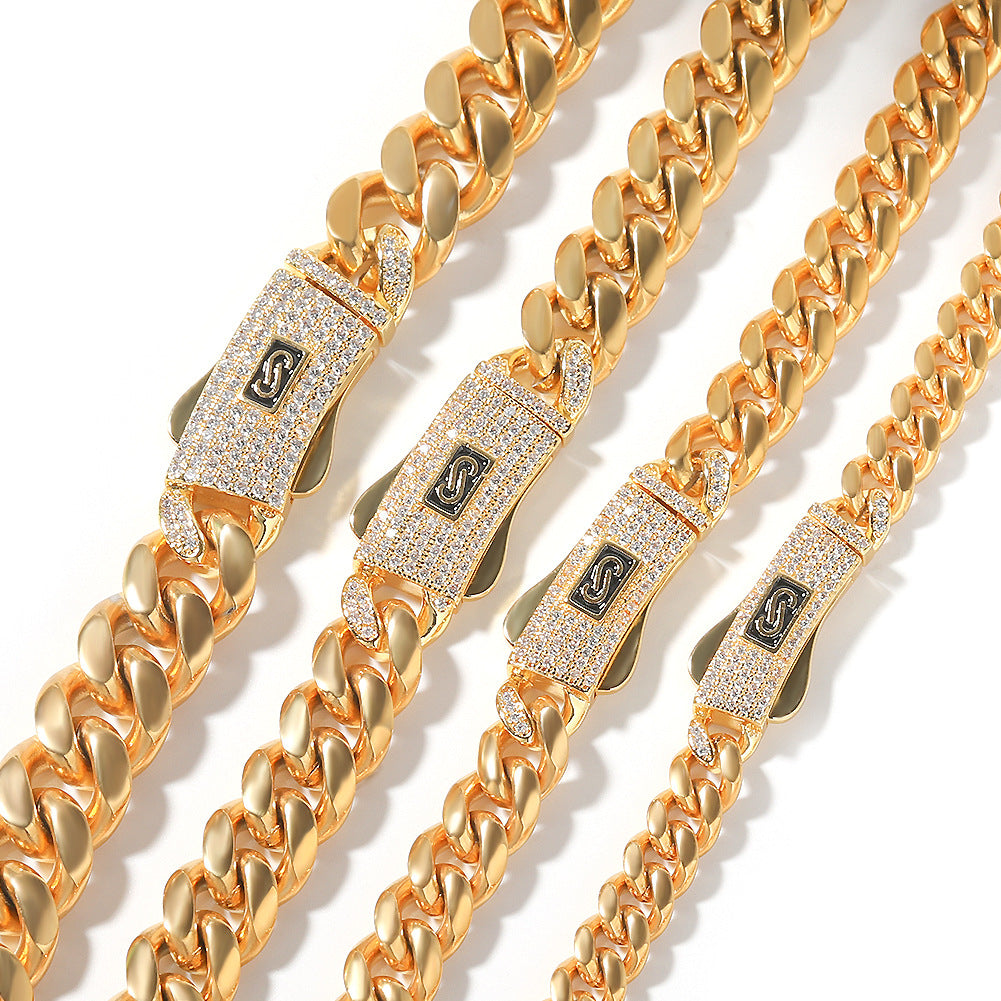 Hip-hop diamond-encrusted clasp smooth Cuban chain by nowadaysfashion